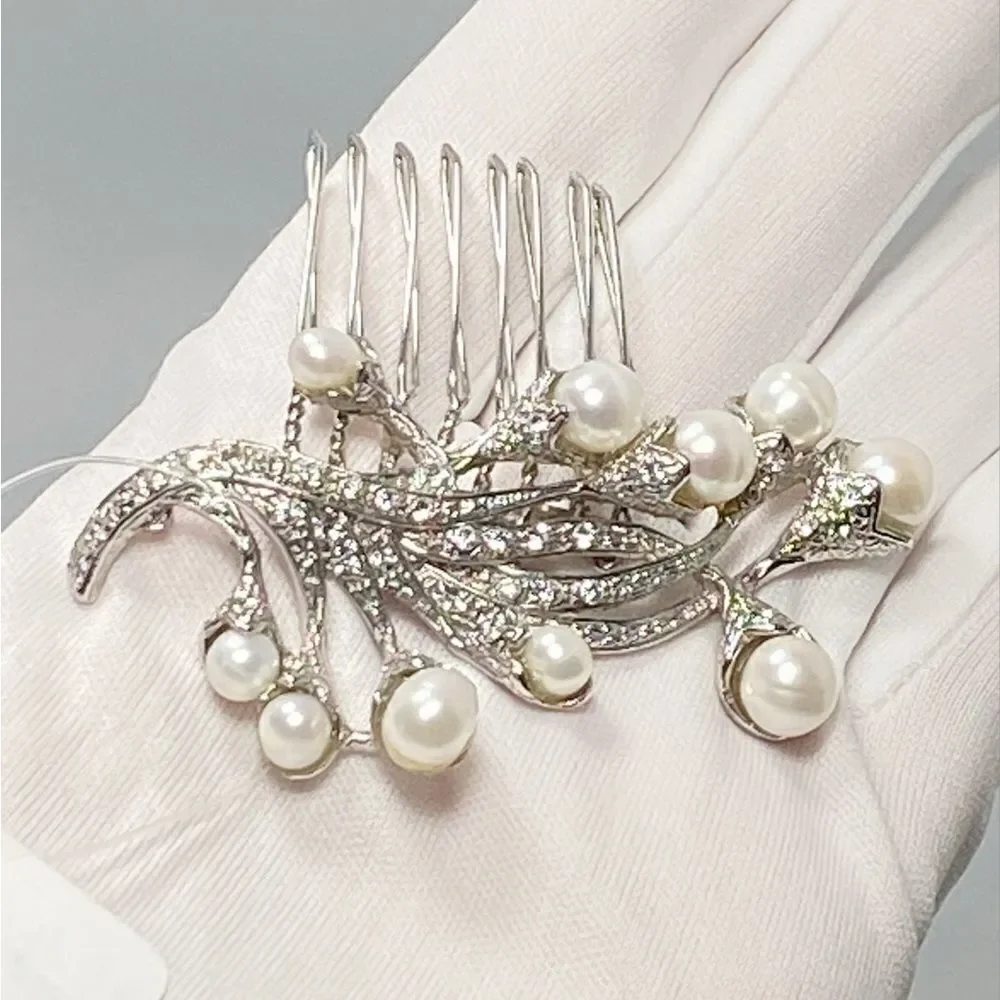 Homa Bridal Crystal and Pearl Silver Bridal Hair Comb Headpiece Hair Jewelry